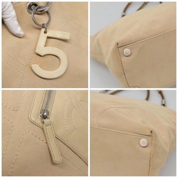 CHANEL COCO Mark Tote Bag Canvas Beige Silver CC - Picture 12 of 16